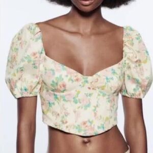 Zara puff sleeve floral corset top